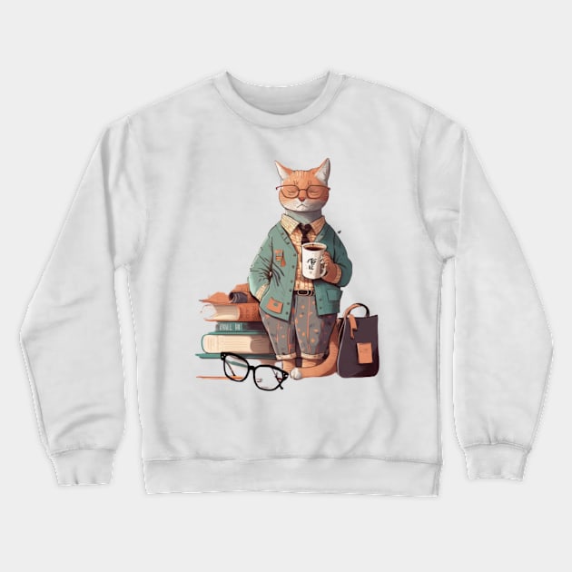 Books And Coffee And cats And Social Justice Crewneck Sweatshirt by yellowpinko